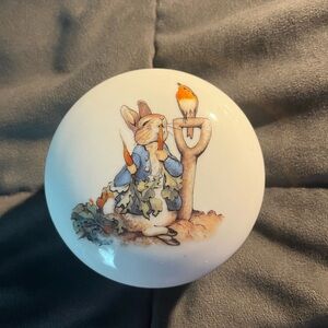 White Ceramic Box with Rabbit and Bird Design